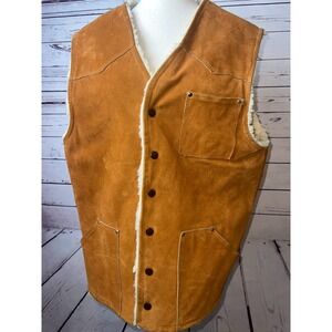 Churchill Glove Leather Suede Vest Large‎ Sherpa Fur Lined Western Vintage 70s